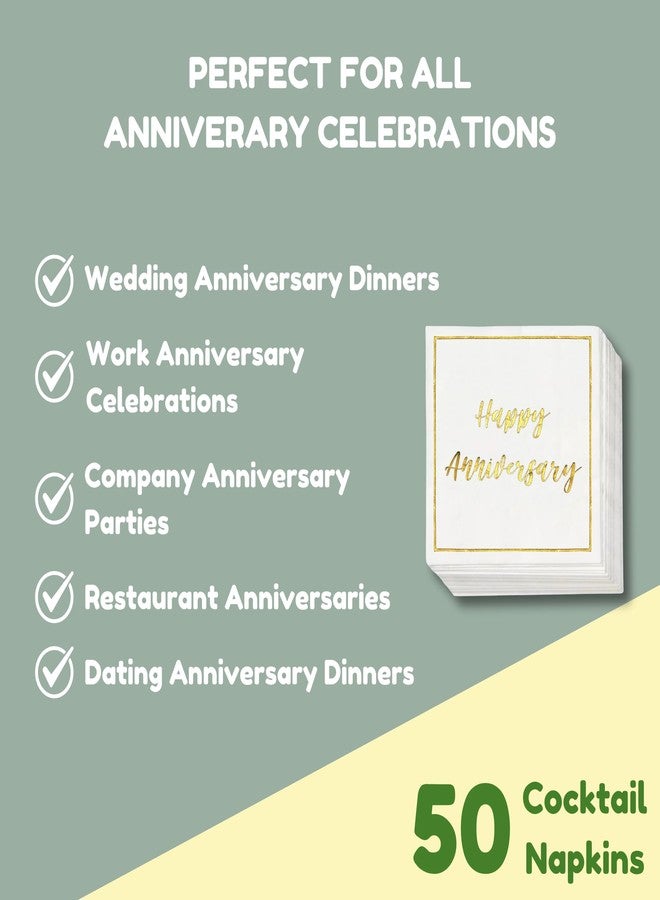 Cloverjoyed Happy Anniversary Decorations, 50 Pack, Gold Foil Cocktail Napkins, Wedding Dating Anniversaries Decorations Decor Supplies, Beverage Napkin - Image 4